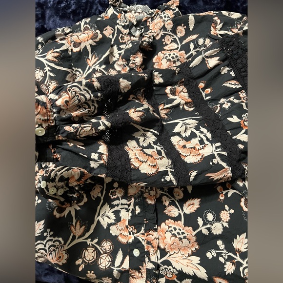 Love the label Floral balloon Puff Sleeve Blouse cottagecore poplin lace boho s - Picture 10 of 10